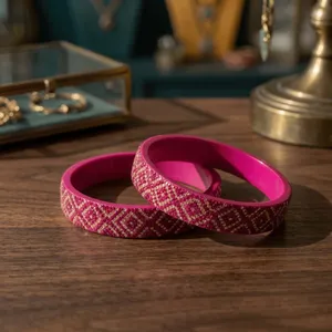 Magenta Diamond Textured Lac <b>Bangles</b> <b>Set</b> of 2 Premium Wedding Ethnic Lightweight Bracelets & <b>Bangles</b> - Product Image 6