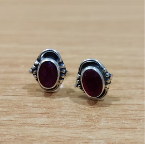 Dainty Minimalist 925 <b>Sterling</b> <b>Silver</b> Earrings Oval Cut Ruby Agate Gemstone <b>Studs</b> For Any Occasions Wear - Product Image 2