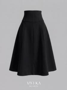 Jupe midi corset taille haute noire pour femme, unie, mi-mollet, avec poches, en Spandex / Polyester, coupe trapèze, style bureau et décontracté RYAN VIVI KA - Product Image 2