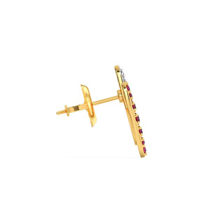 Boucles d'oreilles à clous en diamant à double feuille avec accent rose et design moderne bicolore - Product Image 3