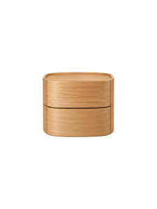 Mesita de Noche Moderna Minimalista de Madera Natural con 2 Cajones, Mesa Auxiliar Redonda para Dormitorio, Almacenamiento Simple y que Ahorra Espacio - Product Image 1