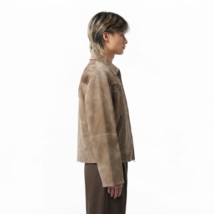 <b>Men</b> Vintage Brown <b>Suede</b> Western Cowboy <b>Jacket</b> Braided Yoke Lapel Collar Zip Up Retro Trucker Ranchwear Darkry Apparel - Product Image 3