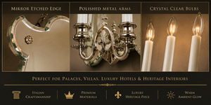 Grand European Venetian Baroque Luxury <b>Wall</b> <b>Sconce</b> Ornate Decorative <b>Wall</b> <b>Light</b> with Elaborate Mirror Detailing, Premium Brass - Product Image 3