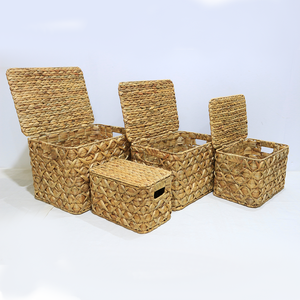 Eco-friendly Water Hyacinth Woven <b>Storage</b> <b>Baskets</b> with Lid-Nesting Organizer For Home - Product Image 1