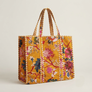 Bolso Tote Acolchado Floral Personalizado al por Mayor, 100% Algodón, Estampado Indio, Bolso de Hombro Reversible - Product Image 1