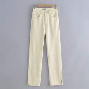 Pantalones vaqueros de mezclilla de algodón de cintura media, corte recto y holgado, estilo moderno para mujer, con logotipo personalizado, ideales para el invierno. - Product Image 6