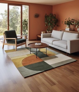 Tapis en laine tufté à la main de qualité supérieure, abstrait, à poils ras, pour décoration moderne de la maison, idéal pour salon, prière et bar, avec envers en latex - Product Image 1