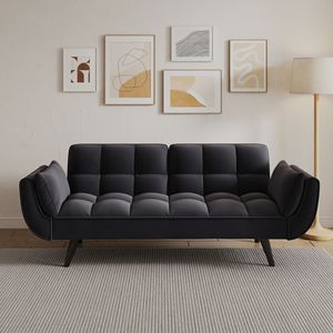 57\" Black Sofa Bed with Soft Two Armrests and Comfortable Throw <b>Pillow</b> for <b>Small</b> Apartment Bedrooms - Product Image 4