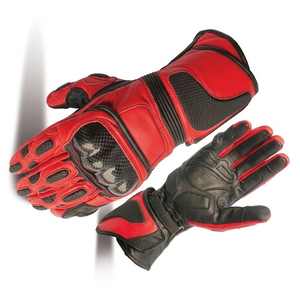Gants de moto en cuir de vachette rouge et noir, gants de course à doigts entiers respirants, poignets ajustables pour le cyclisme - Product Image 6