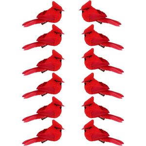 Set di 12 Mini Uccelli Cardinali Artificiali Rossi per Decorazioni Natalizie, Ghirlande e Ornamenti per Albero di Natale - Product Image 1