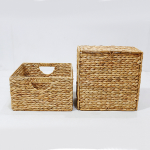 <b>Rectangular</b> Natural Rattan Storage <b>Baskets</b> With Handles Rustic Style Multi-Purpose Neatening Organizers 2-Piece Pack - Product Image 5