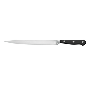Cuchillos de rebanar de hoja larga premium de acero inoxidable, afilados, de filo recto estrecho, con mango negro de triple remache para trinchar carne - Product Image 1