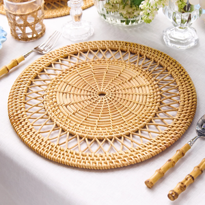 Mantel individual creativo con forma de flor, tejido a mano con jacinto de agua natural, mantel de mesa de paja trenzada de punto ajustado para decoración de mesa. - Product Image 5