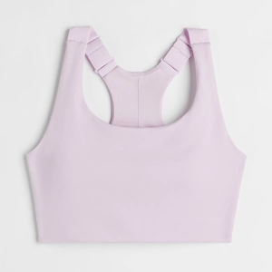 Women's Light <b>Purple</b> Racerback Sports Bra Scoop Neck Seamless Medium Support Yoga Workout <b>Top</b> Solid Color Cut-Out Style - Product Image 2