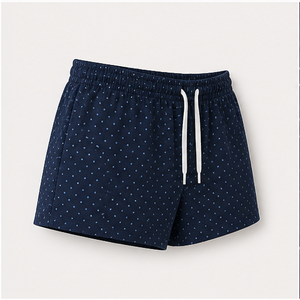 Custom Midnight Blue Polka Dot Womens Easy Straight Fit Drawstring Lounge <b>Shorts</b> Bamboo-Cotton <b>Jersey</b> WPSHORT-0027 - Product Image 4