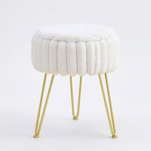 Sgabello in Pelliccia Sintetica con Gambe in Metallo e Piedini Antiscivolo, Pouf Contenitore per Camera da Letto - Product Image 1