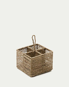 Seagrass Storage <b>Basket</b> With Divider Wicker Organizer Bin For Kitchen Utensil Cutlery Holder Home Storage Solution - Product Image 5