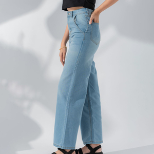 Bootcut Denim Pants <b>Women</b> Regular Fit High Waist Streetwear Retro Style Denim <b>Jeans</b> Stretchable Quick Dry Blue - Product Image 3