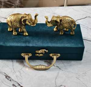 Luxury Golden <b>Elephant</b> Figurine Pair in Premium Velvet Gift Box <b>Decorative</b> Brass Finish <b>Elephant</b> Set Wedding Return Gift - Product Image 2