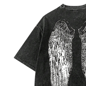 Vintage Washed Graphic <b>T</b>-<b>Shirt</b> Short Sleeve Crew Neck Wing Print Streetwear Casual Wholesale Bulk Apparel 280 Grams Loose 6XL - Product Image 4