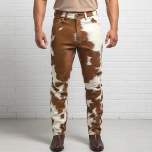 Pantalon Western en cuir véritable pour homme, style cow-boy, imprimé vache, fourrure de vache - Product Image 2