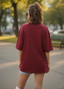 Camiseta Oversize de Algodón con Cuello Redondo y Manga Media para Mujer, Estampada, de Hombro Caído y Ajuste Holgado - Product Image 2
