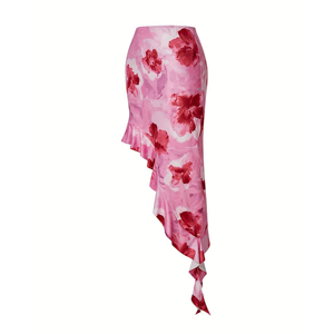 Jupe longue asymétrique pour femmes, taille haute, à volants, fluide, décontractée, mode estivale - Product Image 4