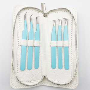 Pince à cils en acier inoxydable, outils de précision, pointe lisse pour extension de cils, poignée bleue - Product Image 6