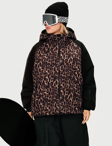 <b>Women</b> Leopard Print Ski Jacket Hooded Waterproof Insulated Snowboarding <b>Coat</b> Synthetic Filling Zipper Closure <b>Black</b> Pants skiwea - Product Image 5