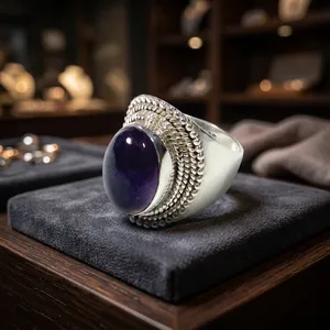 Amethyst 925 Sterling <b>Silver</b> <b>Statement</b> <b>Ring</b> Natural Purple Gemstone Handmade Boho Jewelry Fashion Wholesale - Product Image 4