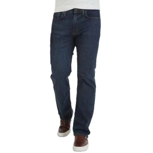Pantalones vaqueros de mezclilla azul oscuro para hombre, corte regular, cinco bolsillos, pantalones casuales de longitud completa, para uso diario, pantalones vaqueros clásicos para hombre - Product Image 1