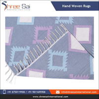 Geometric Pattern Cotton Rug Rectangle Bohemian Style Flat Weave Living Room Floor Covering With Fringe Edge For Bulk Supply