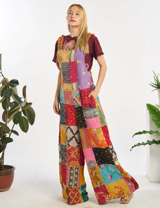 Colorful Patch Style Digital Print Jumpsuit Overalls on Rayon Fabric for Outdoor and party Wear - Product Image 1
