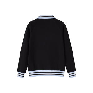 Sudadera Personalizada Spelman College Negra con Cierre de Cremallera, Cuello y Puños a Rayas Azules y Blancas, Bolsillo Canguro, Estilo Deportivo para Pedidos al por Mayor - Product Image 2