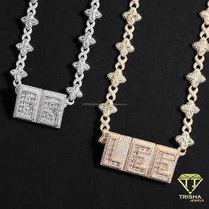 Collar con Nombre Personalizado de Diamante Moissanite VVS con Colgante de Letra con Incrustaciones de Diamantes y Cadena Decorativa con Eslabones de Mariposa, Lujoso y Personalizado - Product Image 6