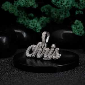 Pendentif personnalisé en argent sterling 925 avec diamant Moissanite, lettres en écriture cursive style Hip Hop, collier de luxe pour homme - Product Image 1