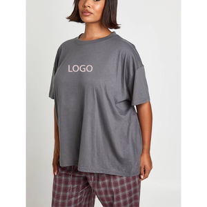 Camiseta de Moda Urbana con Cuello Redondo, Holgada, de Verano, de Poliéster y Elastano, con Logotipo Bordado, Tallas Grandes para Mujer - Product Image 1