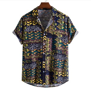 เสื้อเชิ้ตแขนสั้นพิมพ์ลายลำลองสำหรับผู้ชาย คอปกพับได้ ดีไซน์ลายทอสำหรับฤดูร้อน - Product Image 1
