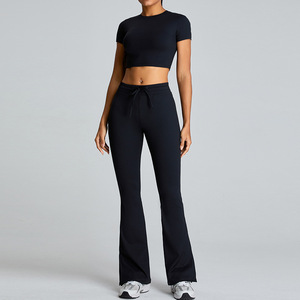 2026 Ribbed <b>Flared</b> Women Bootcut <b>Leggings</b> Side Slit Slim Fit Tummy Control High Waist Reversible Plus Size Aerobics Workout Yoga - Product Image 4