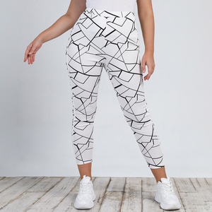 High Waist Print Ankle-Length <b>Leggings</b> <b>Women</b> Sporty Stretch Knitted Spandex Polyester All Seasons <b>White</b> Black Pattern - Product Image 6