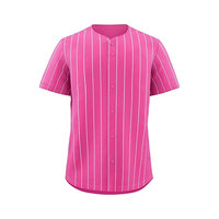 Maillot de baseball rayé rose à manches courtes, boutonné sur le devant, unisexe, en polyester anti-humidité, uniforme pour adulte