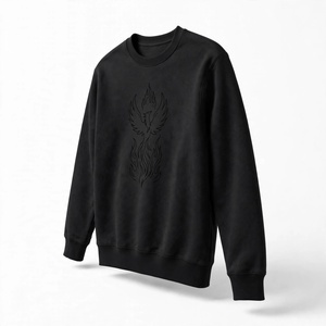 Sweat-shirt noir à col rond pour homme, imprimé graphique Phoenix Fire, manches longues, en coton épais, pull décontracté, style streetwear - Product Image 4