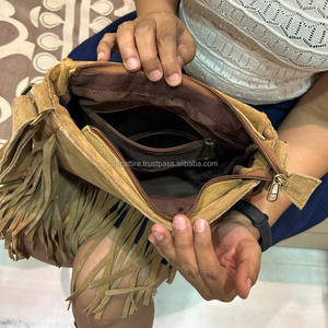 Nuevo estilo occidental pelo en piel de ante con flecos bolso de hombro de cuero bohemio de alta calidad para mujer con piedra turquesa - Product Image 6