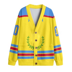 Sorority Casual Varsity <b>Cardigan</b> <b>Sweater</b> Embroidered Letters Front Knitted Women's Merino Wool Blend Three-Quarter Crew Autumn - Product Image 1