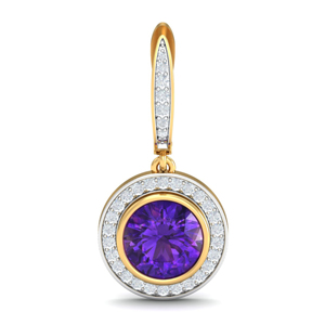 Boucles d'oreilles pendantes classiques plaquées or 18 carats avec améthyste au centre et halo de diamants pour femmes - Product Image 2