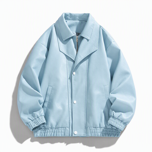 Chaqueta de cuero personalizada para hombre con cierre de botones, cuerpo de cuero, apliques gráficos personalizados, etiqueta tejida y estilo casual. - Product Image 6