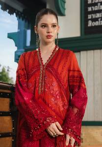 Ensemble Kurta Rouge Brodé Longueur Ras du Sol pour Femme – Tenue Traditionnelle Indienne et Pakistanaise pour Mariage et Fête – Robe Ample en Rayonne - Product Image 5