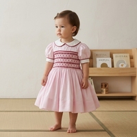 Vestido de Algodón para Niñas, Estilo Inglés, ODM OEM, Ecológico, Transpirable, Bonito, Satinado, Rosa, Sin Químicos, Hasta la Rodilla, con Vuelos