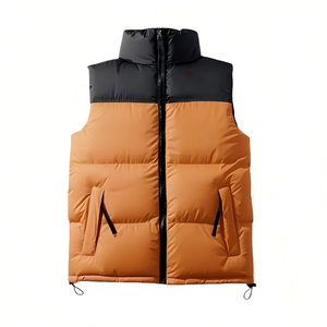 MANWA <b>Men's</b> Winter Puffer <b>Vest</b> Stand Collar Solid Color Plus Size Casual Outerwear Waterproof Polyester Wadding Warm Zipper - Product Image 5
