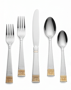 Juego de Cubiertos Clásicos de Acero Inoxidable con Diseño Griego Chapado en Oro, Acabado Espejo, Mango Largo, Apto para Lavavajillas, para Uso en Hoteles - Product Image 1